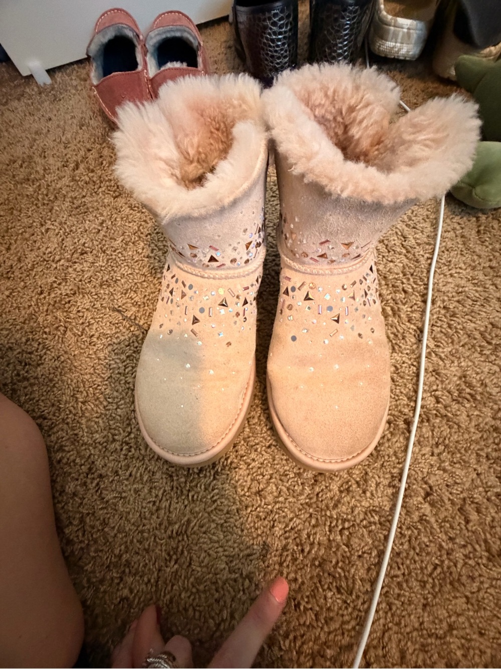 UGG Light Pink Shortie Boots with Bedazzled Detail-Women’s Size 8